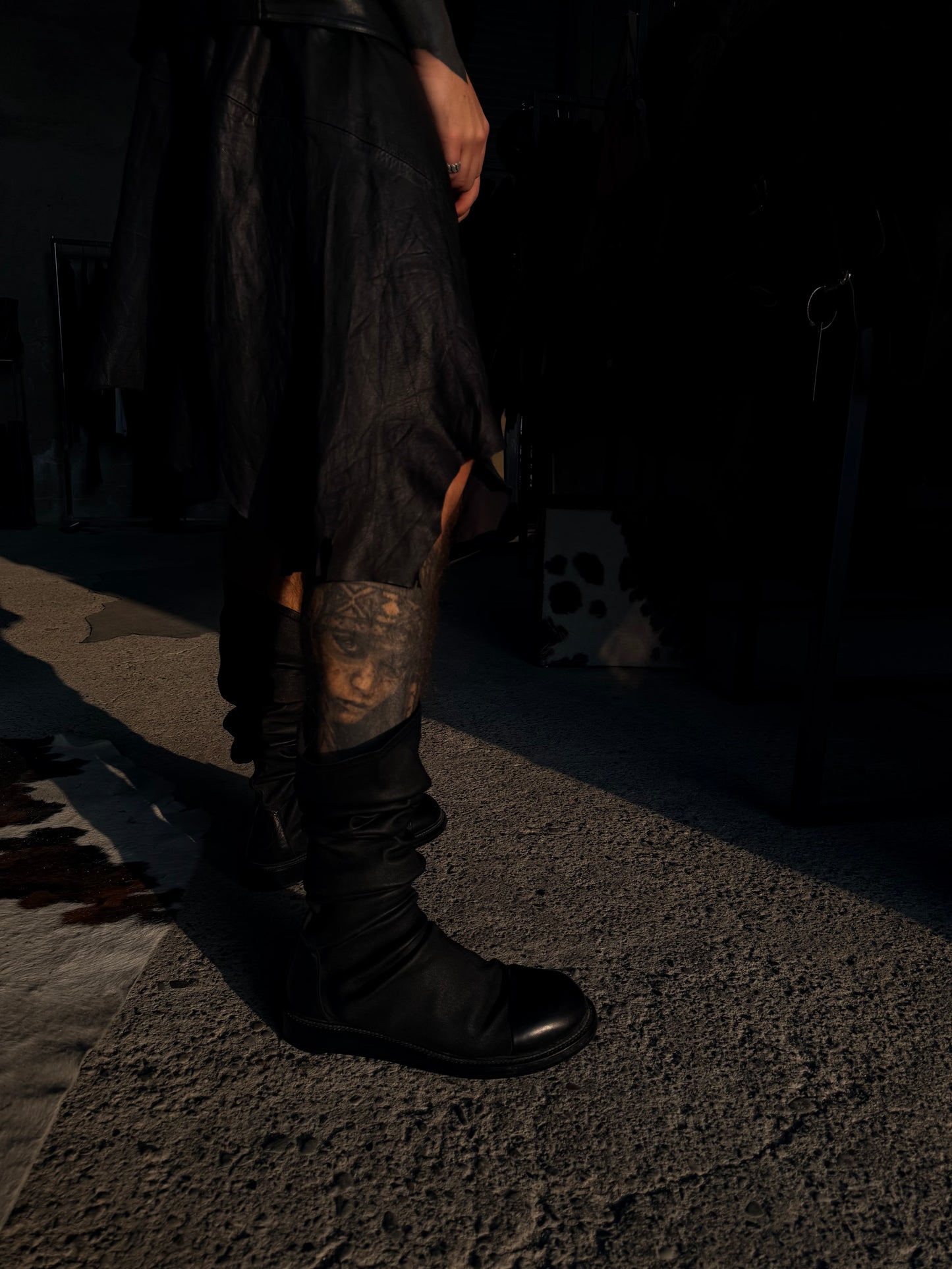 RICK OWENS LEATHER SLOUCHY BOOTS