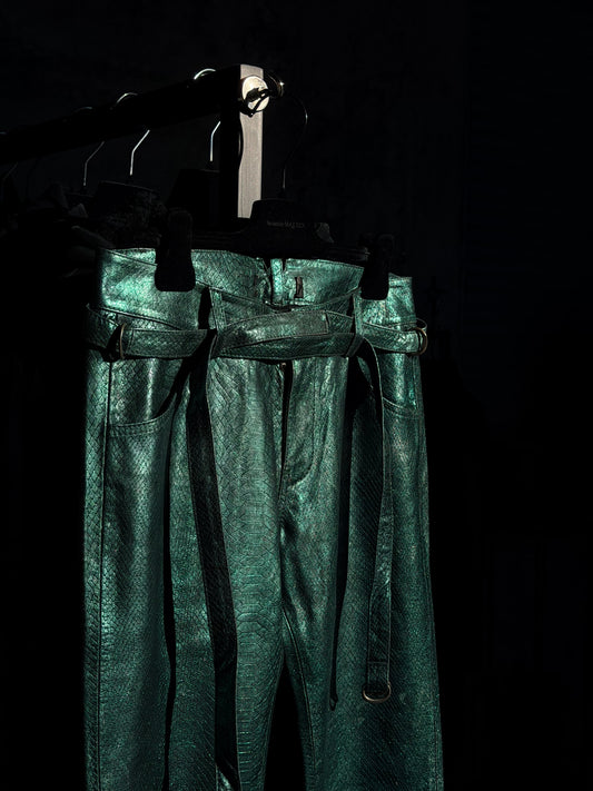 DIESEL SNAKE SKIN LEATHER FLARED PANTS