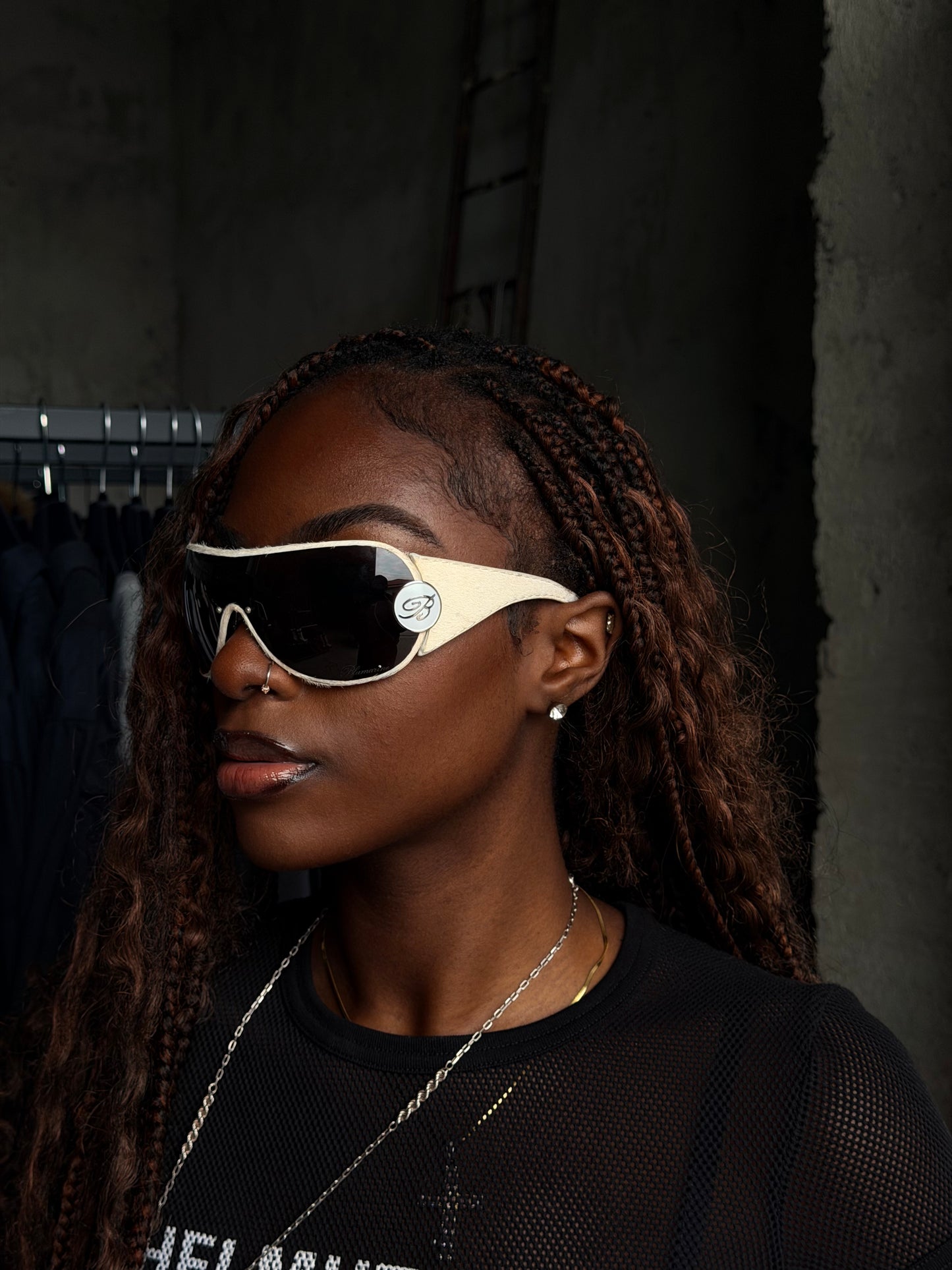 BLUMARINE WHITE PONYHAIR SUNGLASSES