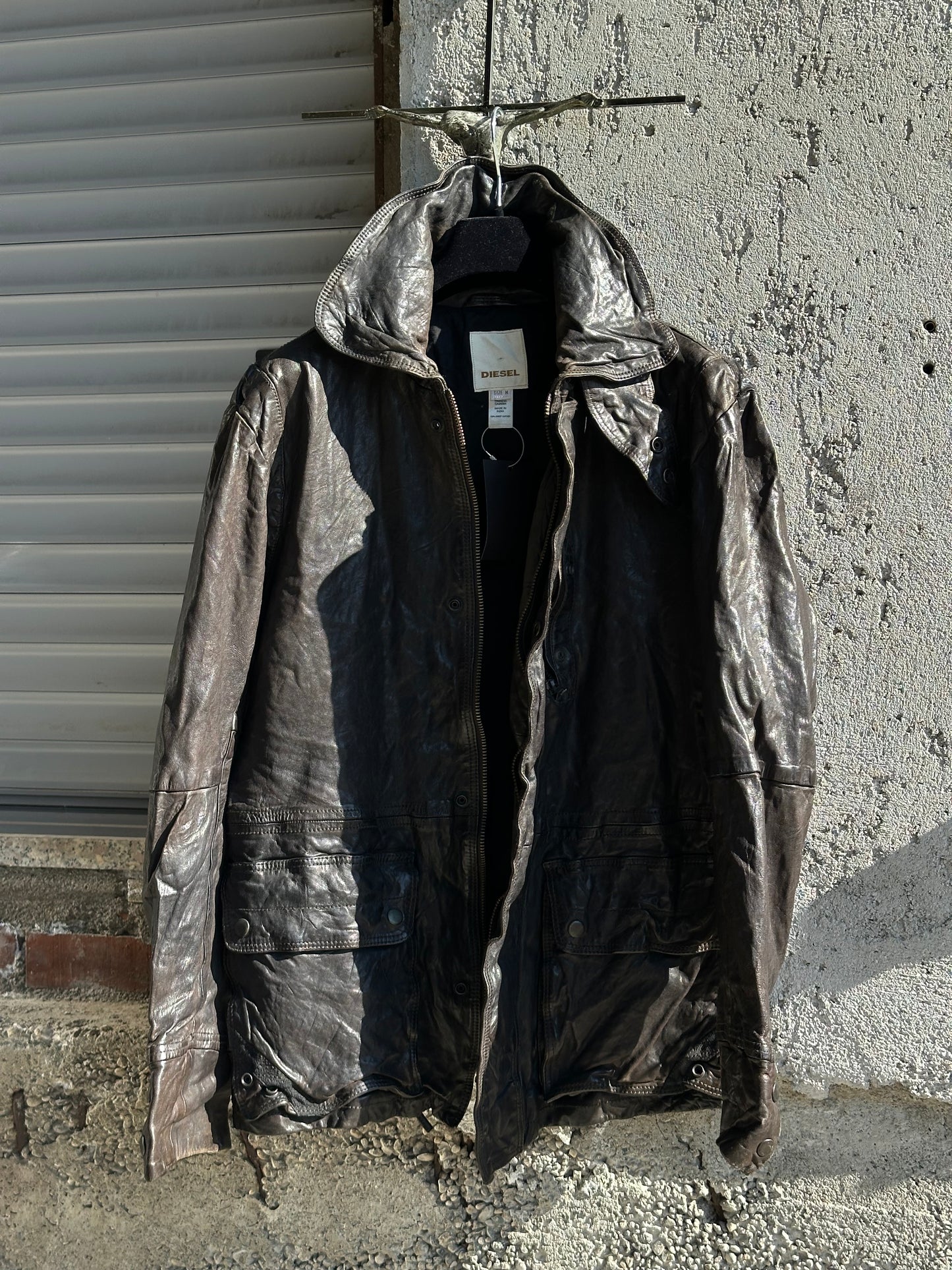 DIESEL BROWN WASHED LEATHER JACKET