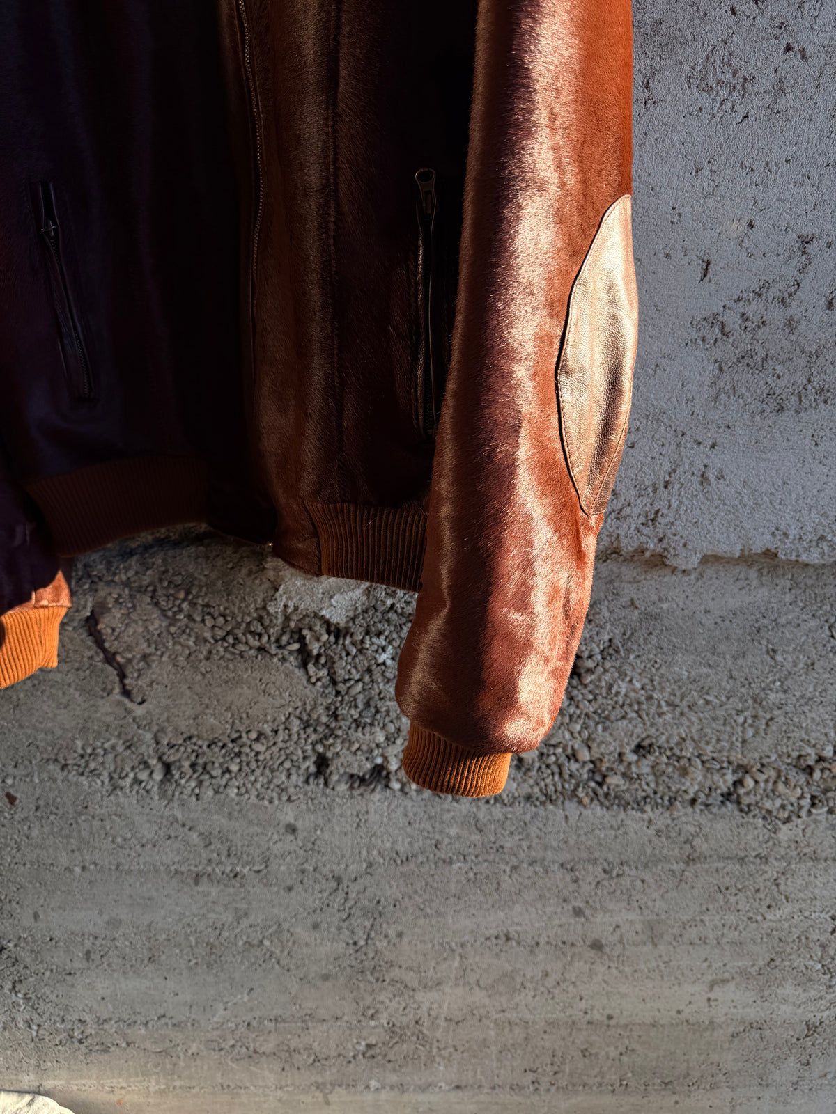 BROWN PONYHAIR LEATHER BOMBER