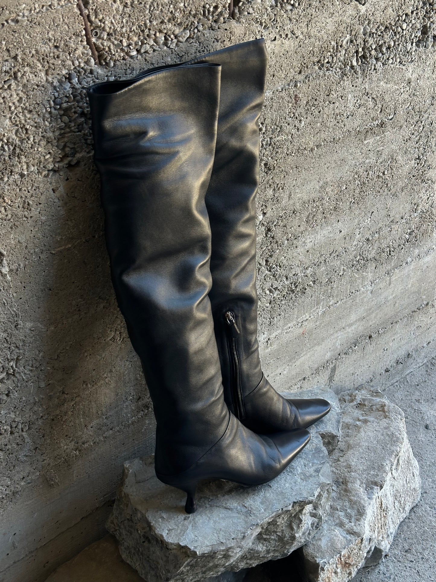 PRADA OVERKNEE LEATHER BOOTS