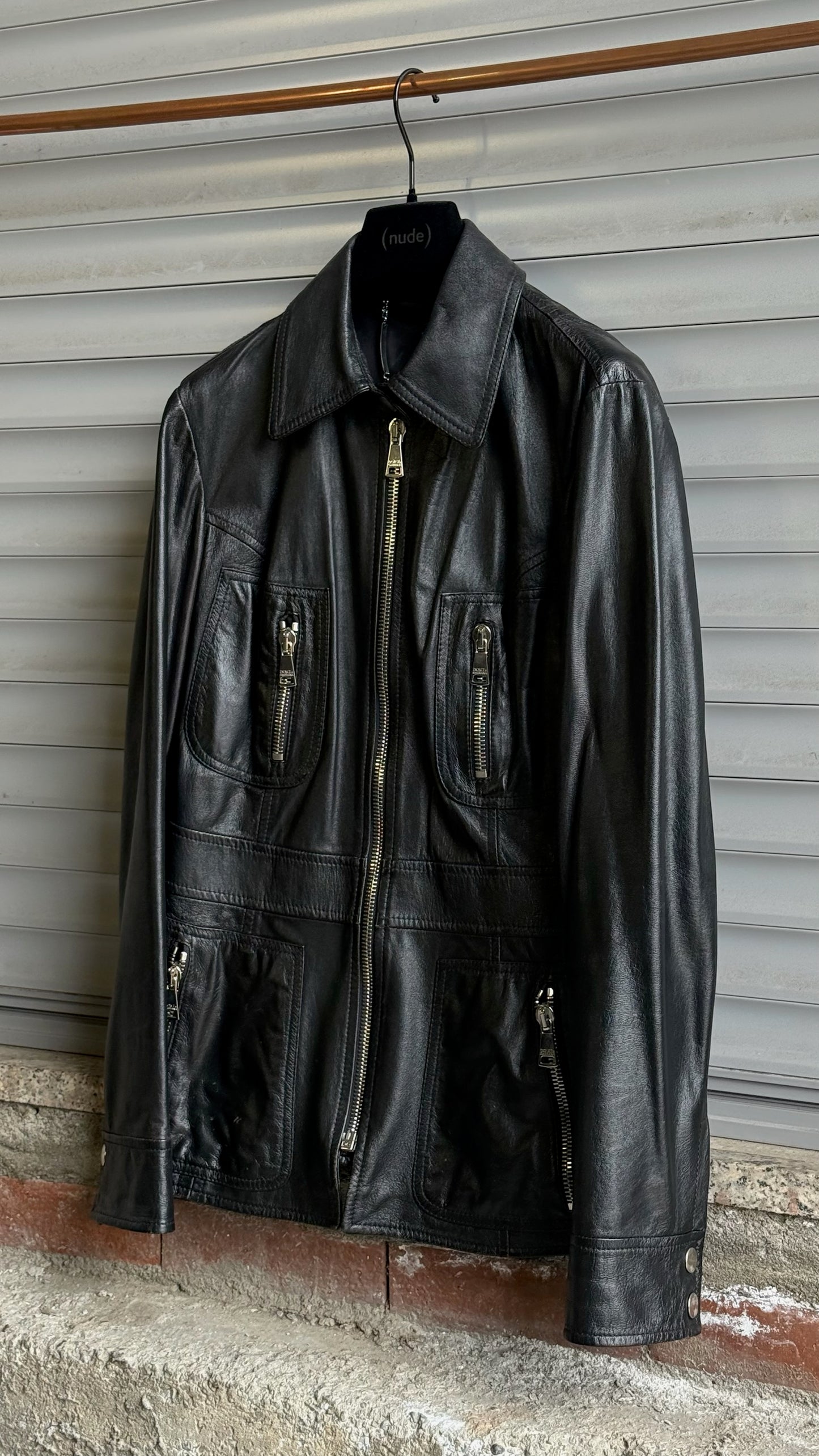 DOLCE & GABBANA LEATHER ZIPPED STRUCTURED JACKET