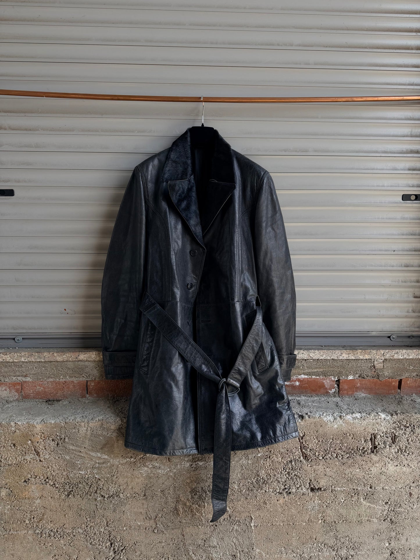 BLACK PONYHAIR LEATHER COAT