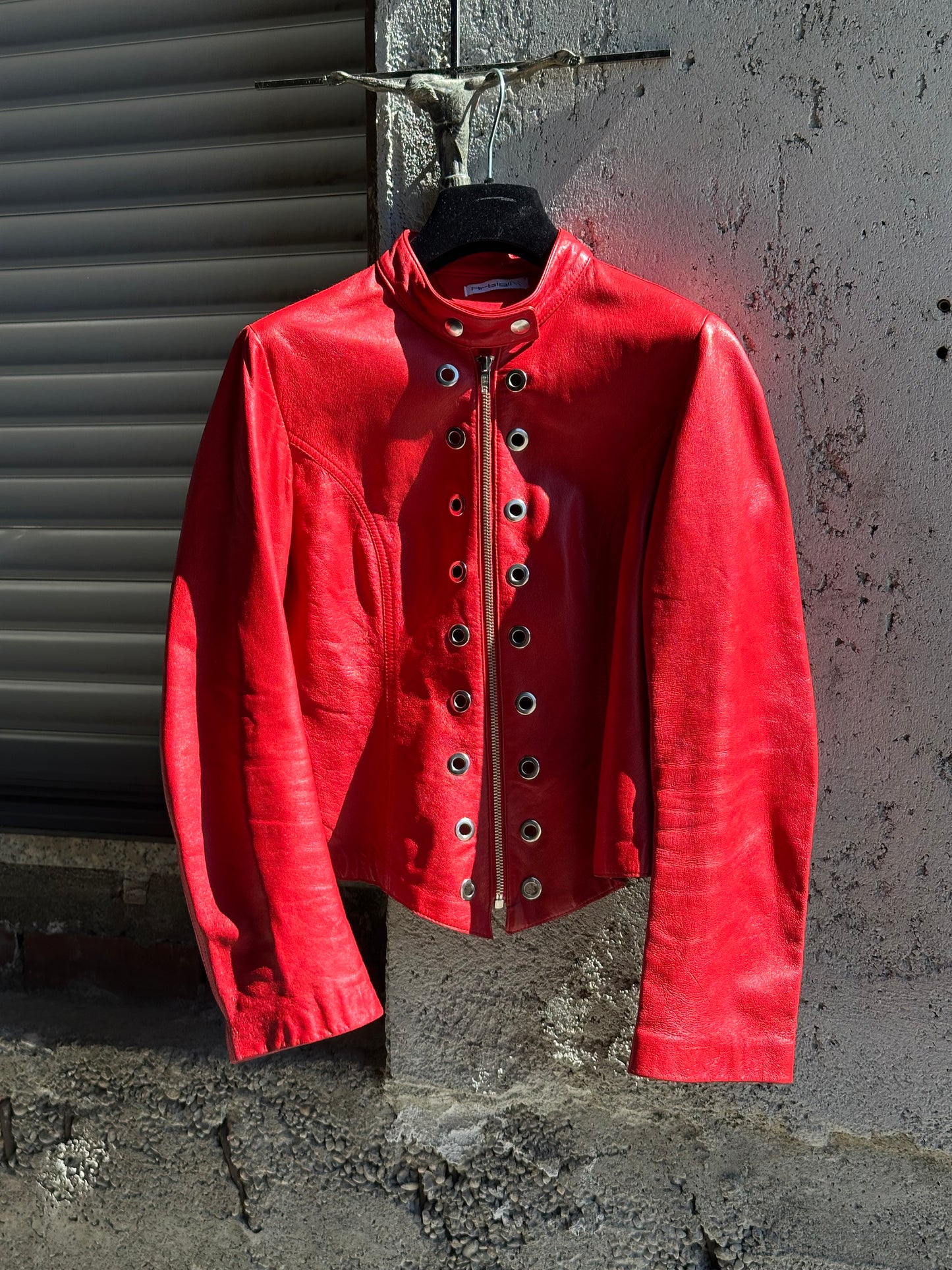 RED EYELETS LEATHER JACKET