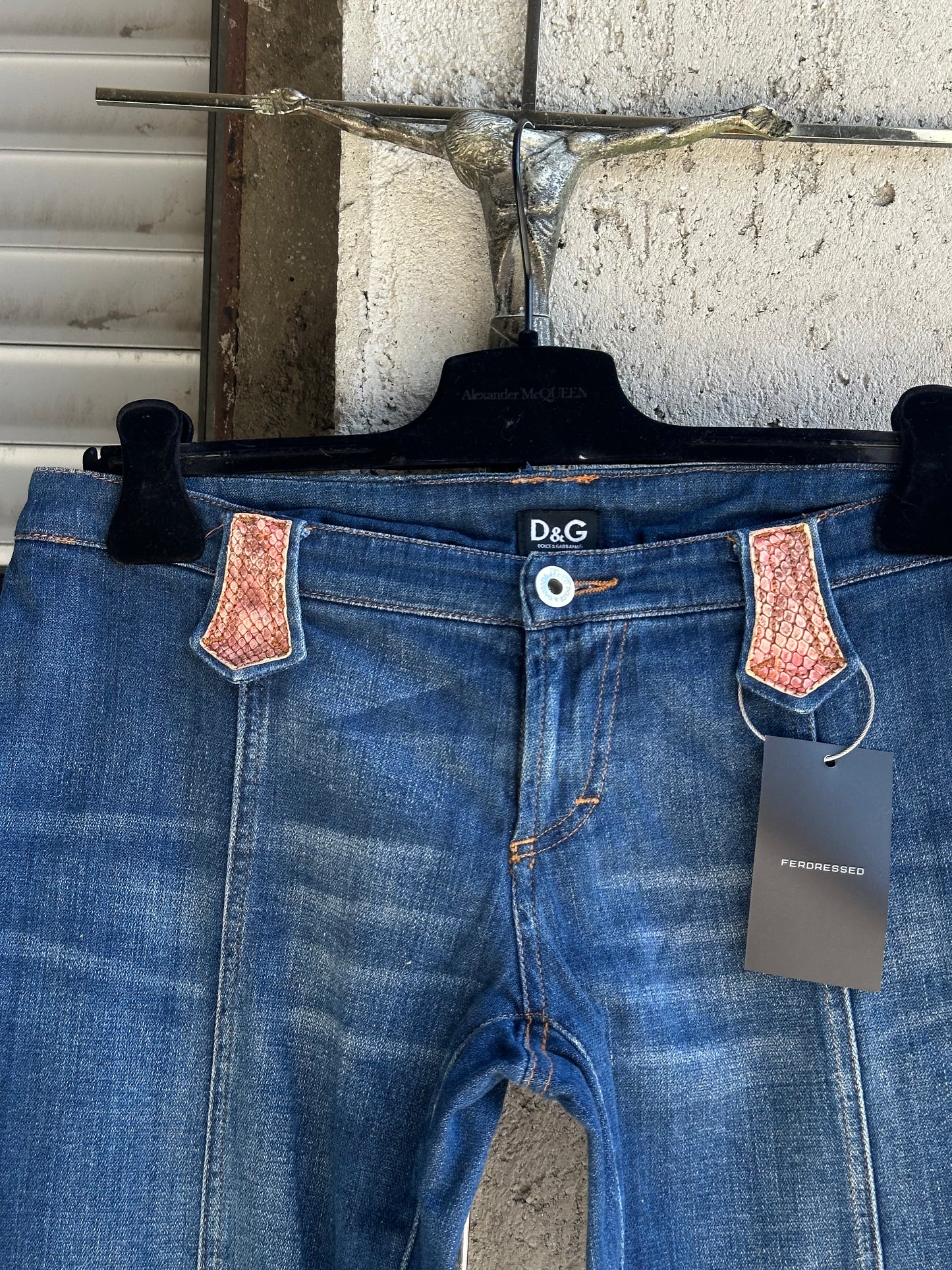 DOLCE & GABBANA FLARED PYTHON DETAILS JEANS