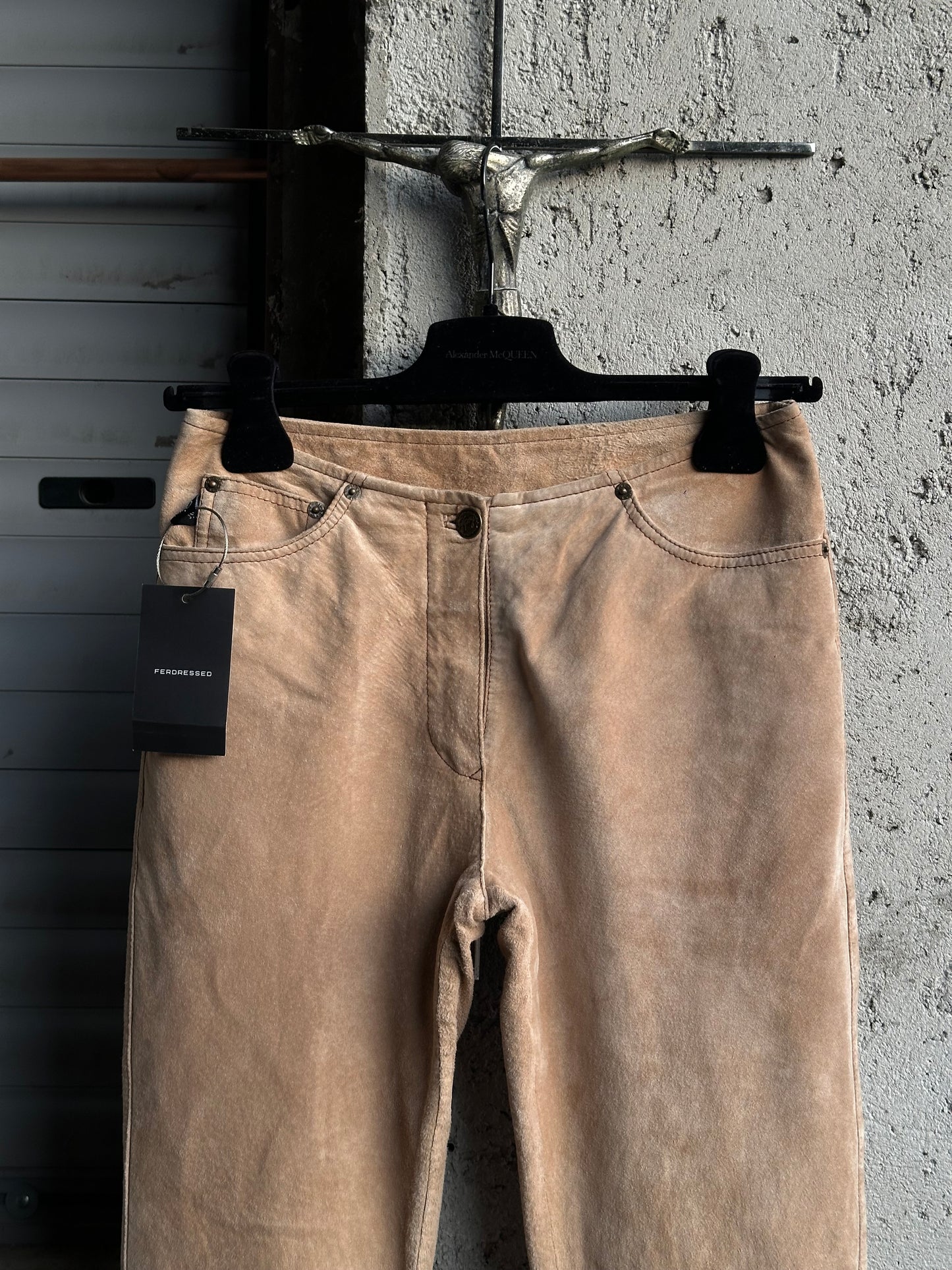 BEIGE SUEDE FLARED PANTS