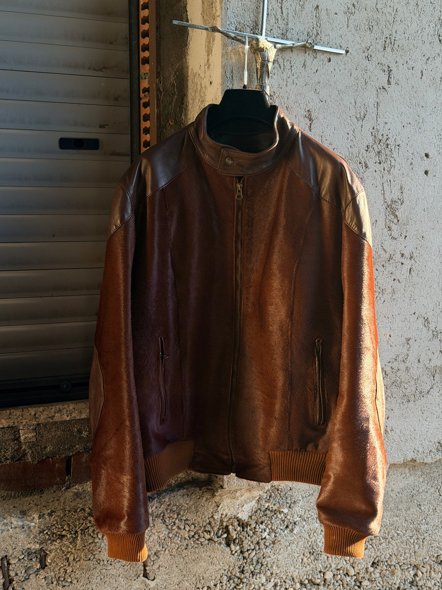BROWN PONYHAIR LEATHER BOMBER