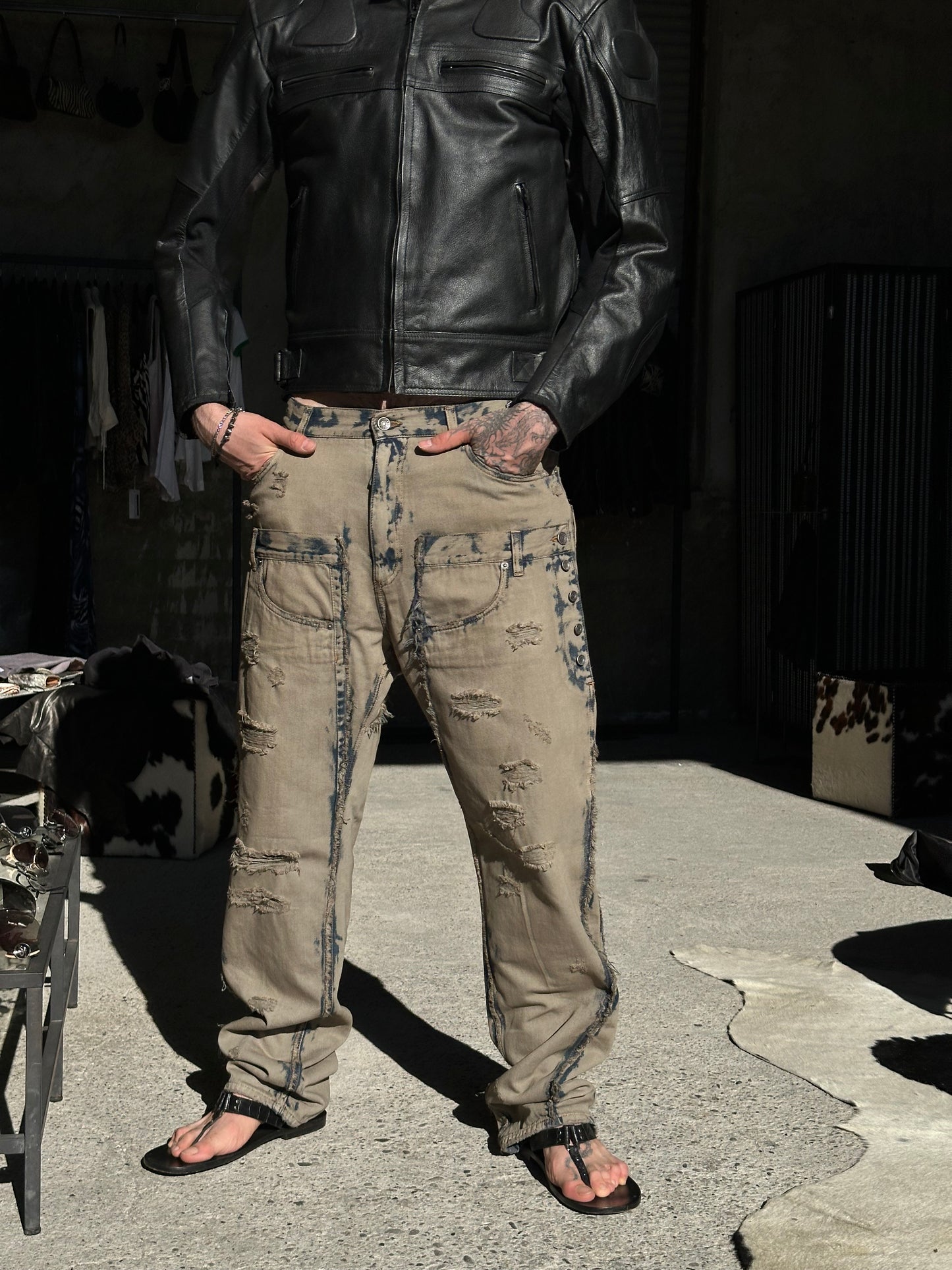 DOLCE & GABBANA DOUBLE WAISTED GREY FADED PANTS