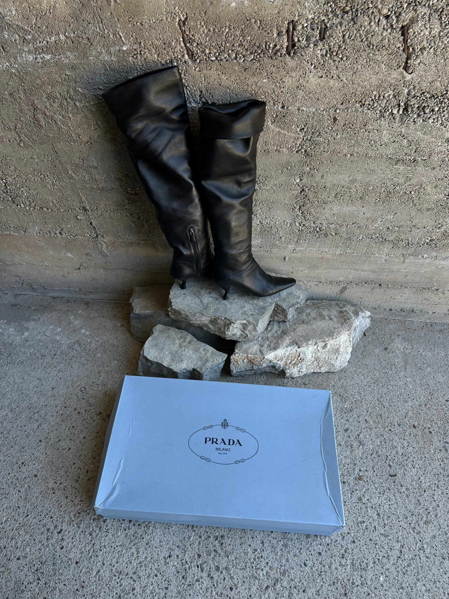 PRADA OVERKNEE LEATHER BOOTS
