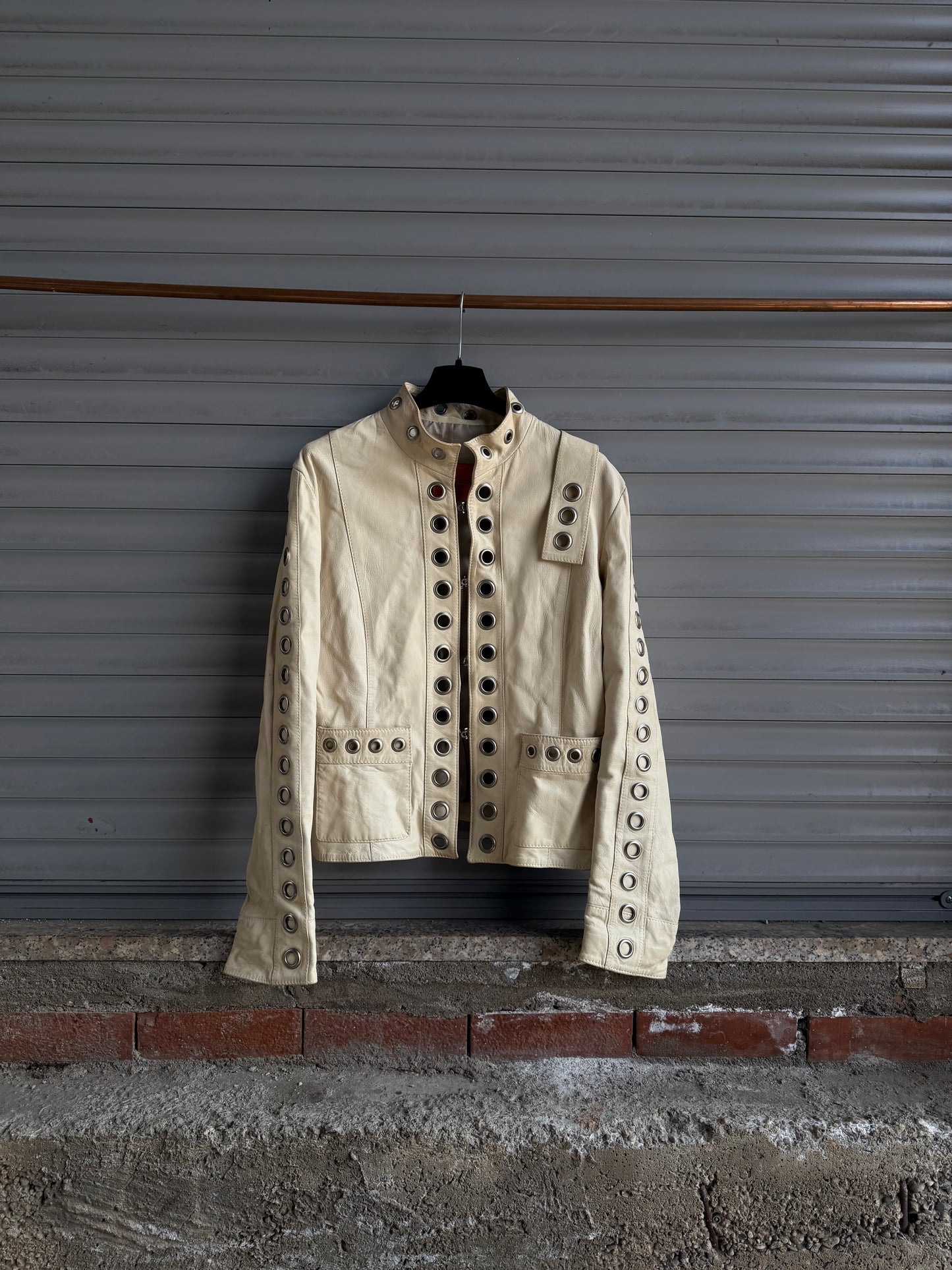 EYELETS IVORY LEATHER JACKET