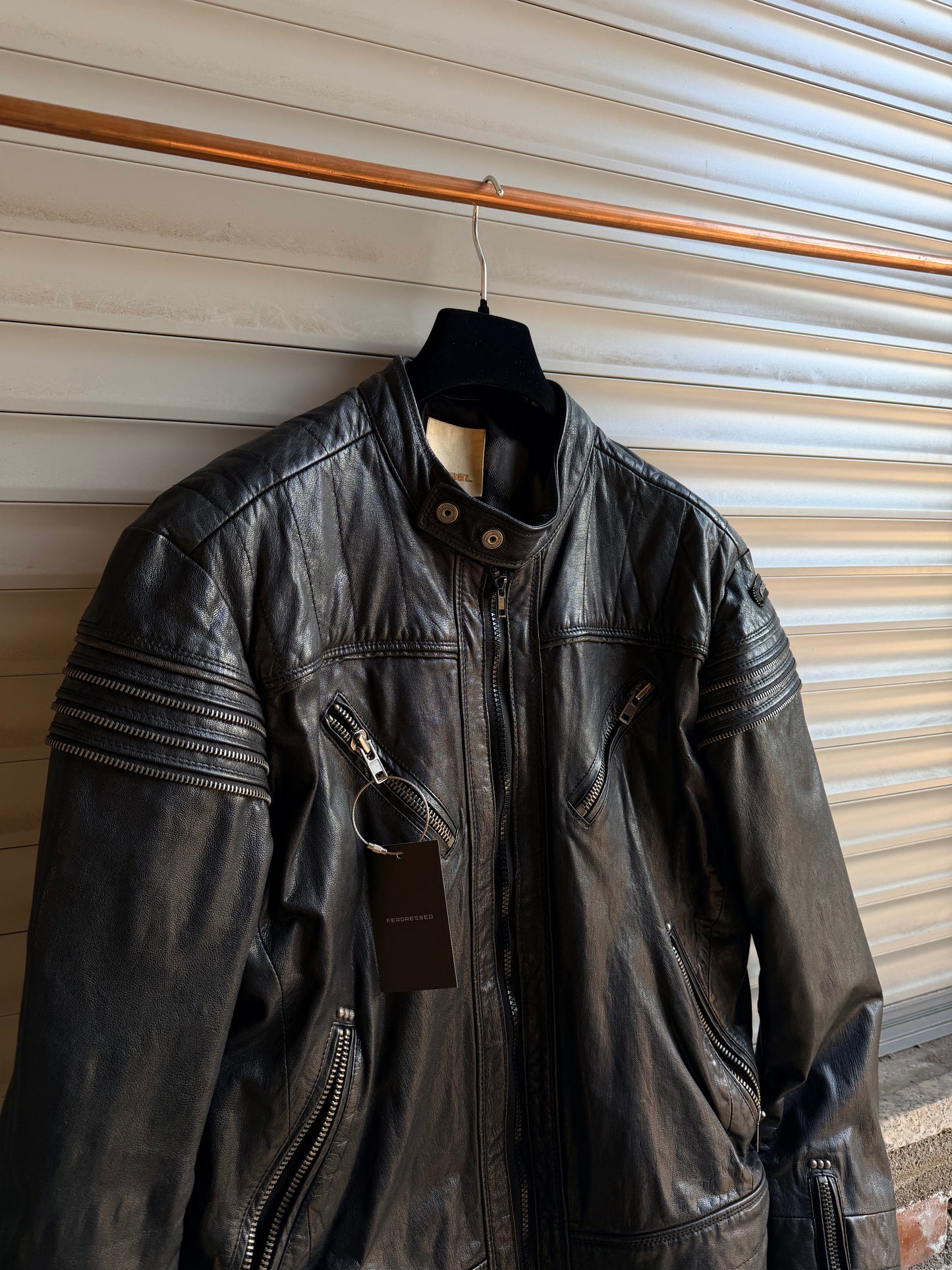 DIESEL SPINE ZIP LEATHER JACKET