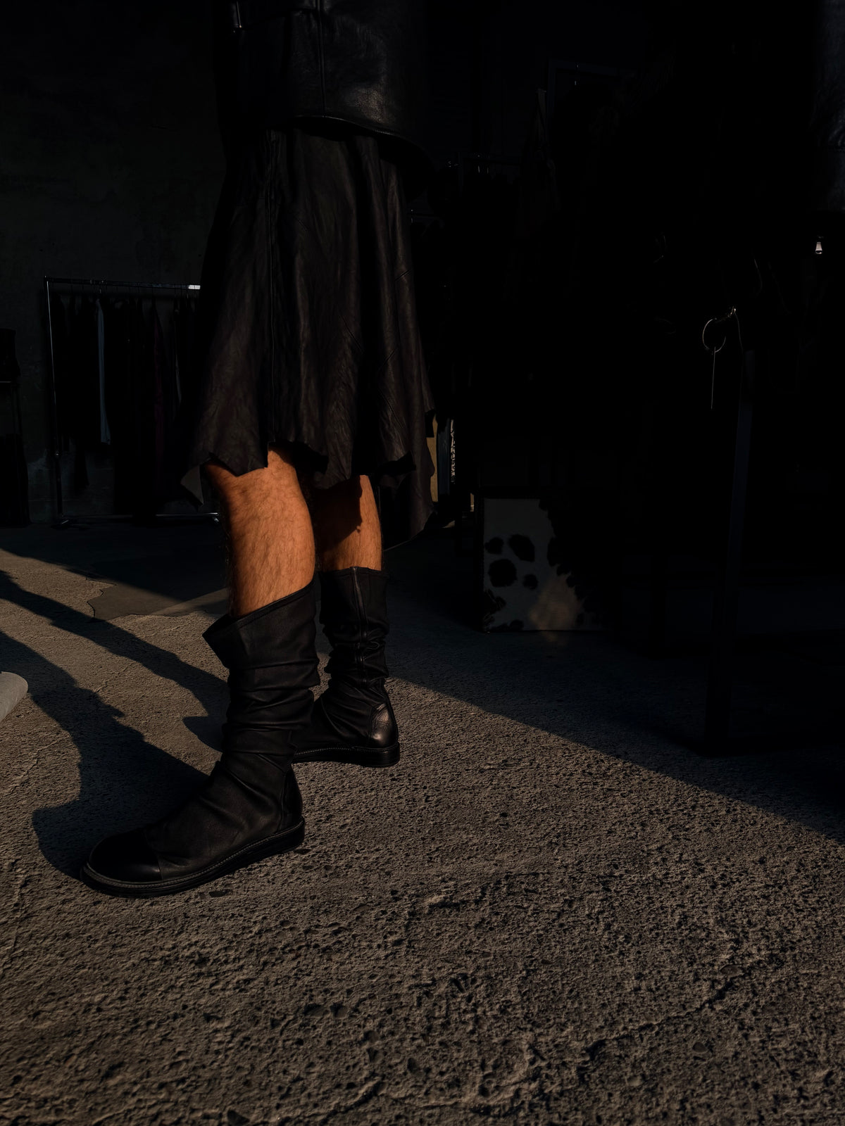 RICK OWENS LEATHER SLOUCHY BOOTS