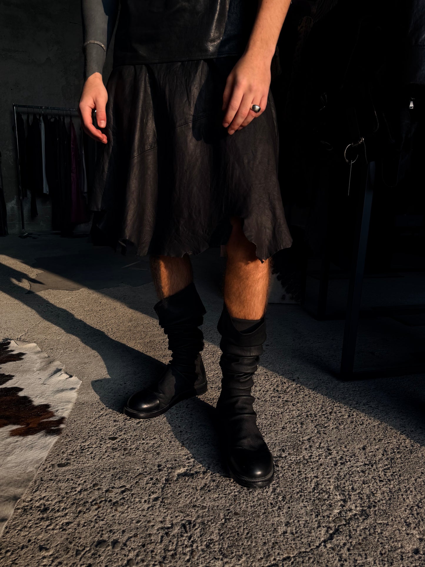 RICK OWENS LEATHER SLOUCHY BOOTS