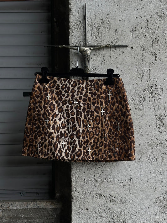 DOLCE & GABBANA LEOPARD CROSS MINI SKIRT
