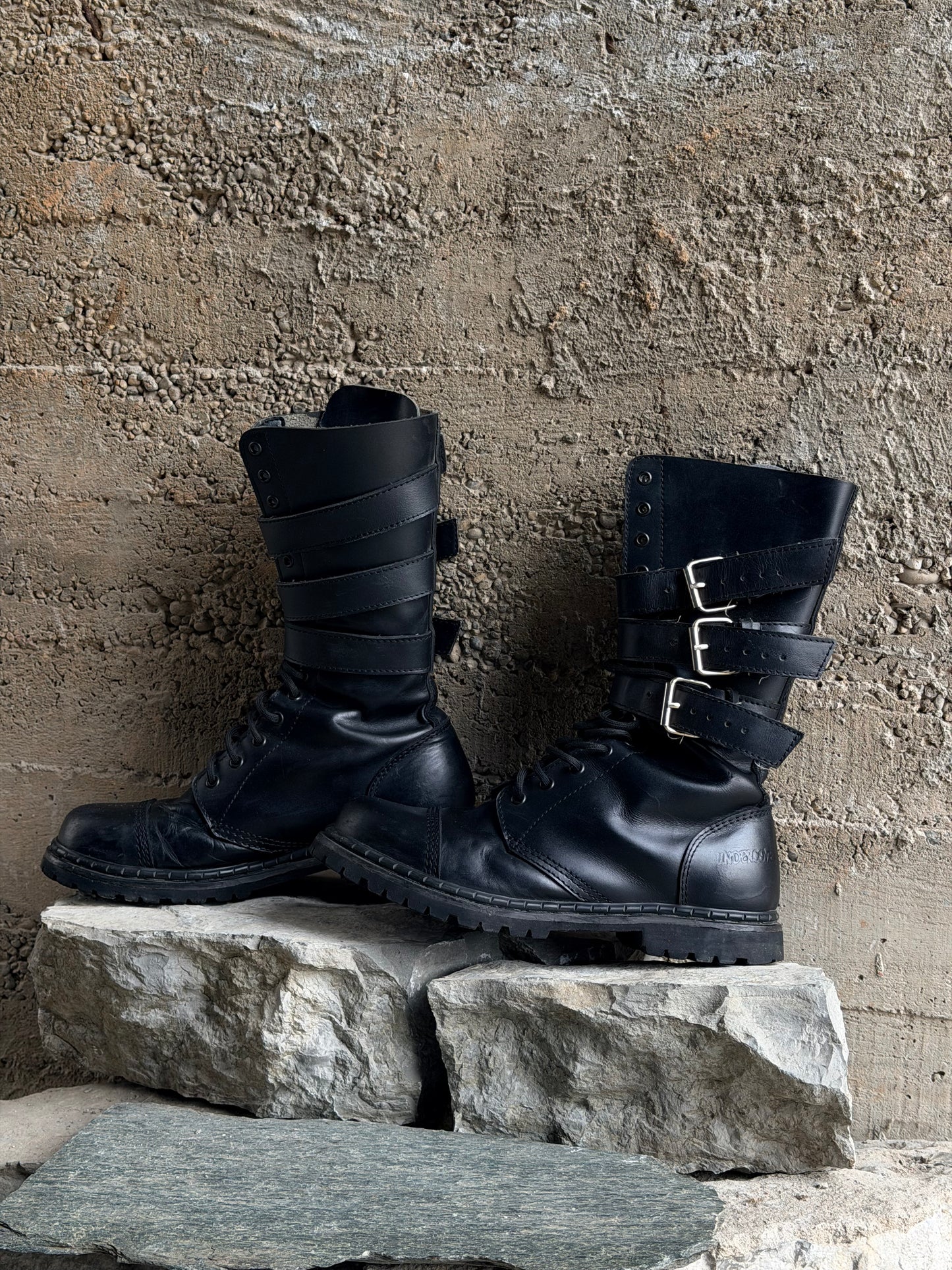 UNDERCOVER LEATHER BELTED BOOTS