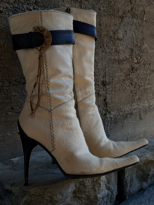 CASADEI IVORY PONYHAIR BOOTS