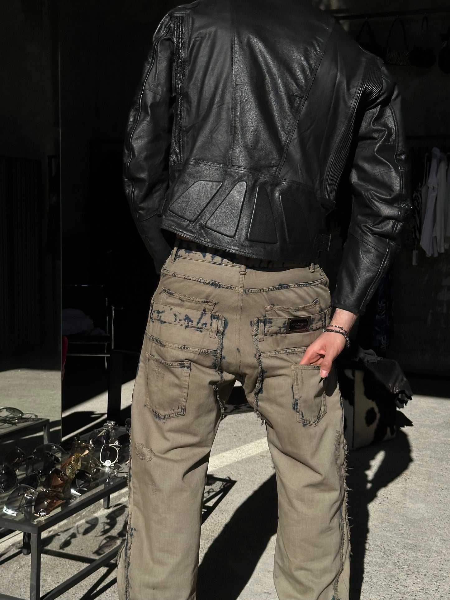 DOLCE & GABBANA DOUBLE WAISTED GREY FADED PANTS