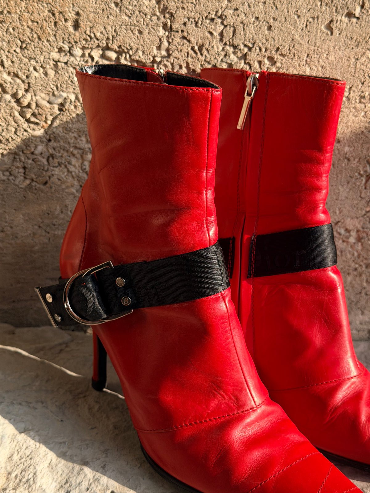 DIOR RED ANKLE BOOTS