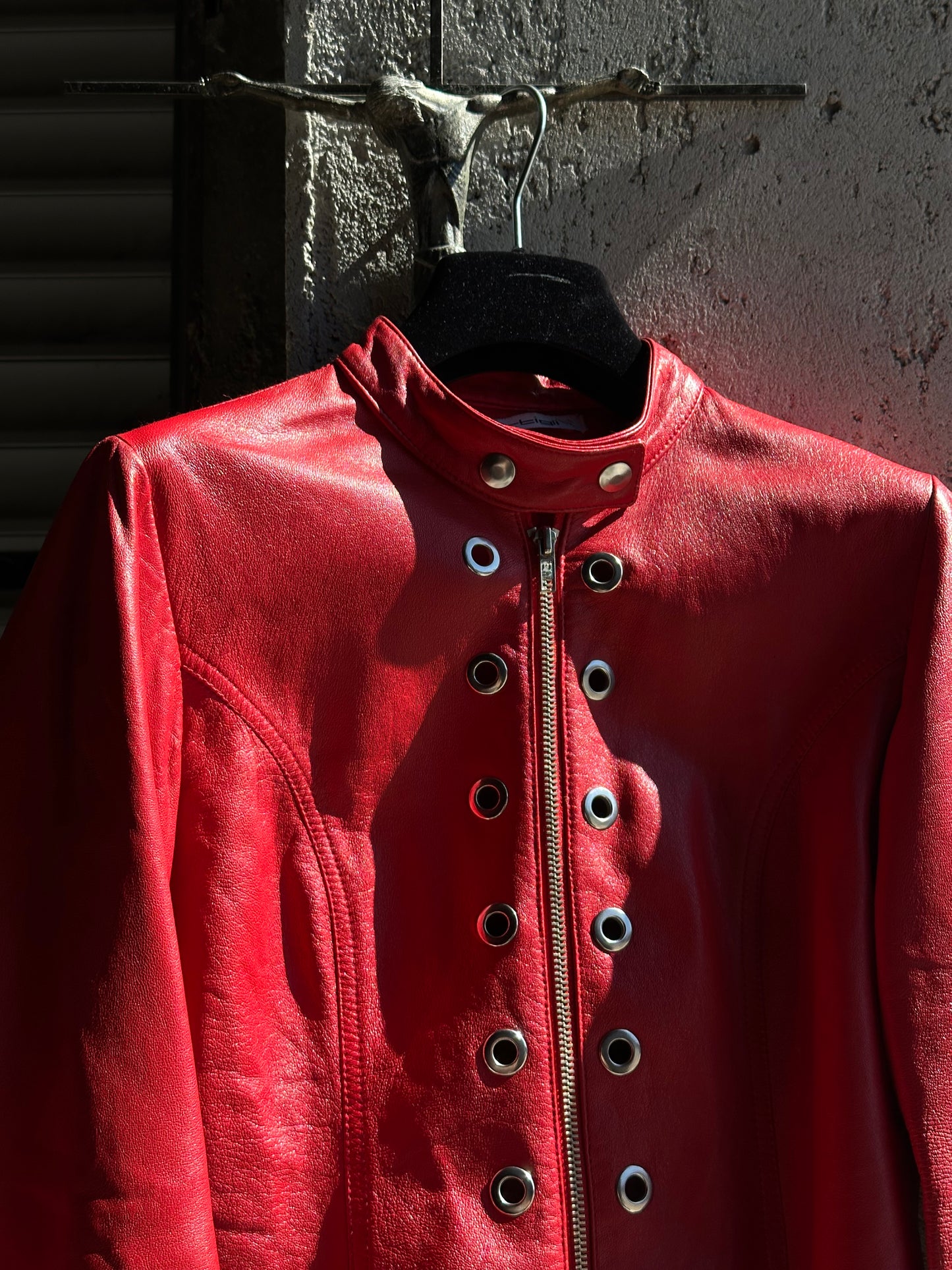 RED EYELETS LEATHER JACKET
