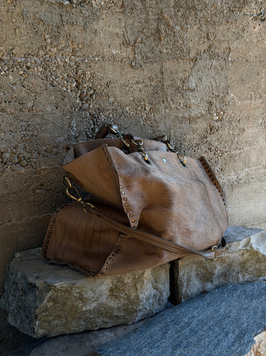 BEIGE PONYHAIR TOTE BAG