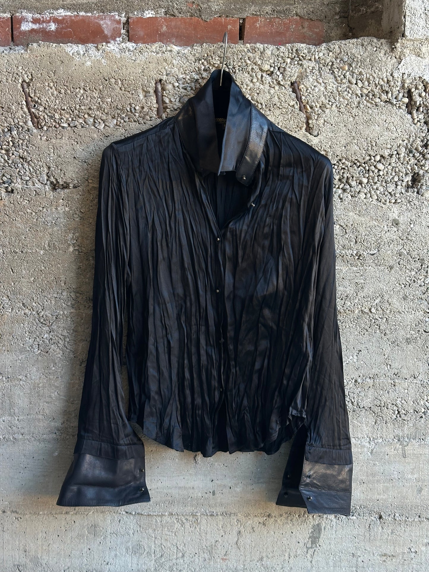 ROBERTO CAVALLI PLISSÈ & LEATHER SHIRT