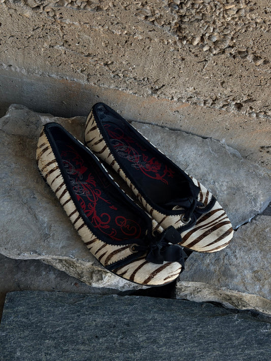 ZEBRA PONYHAIR FLAT BALLERINE