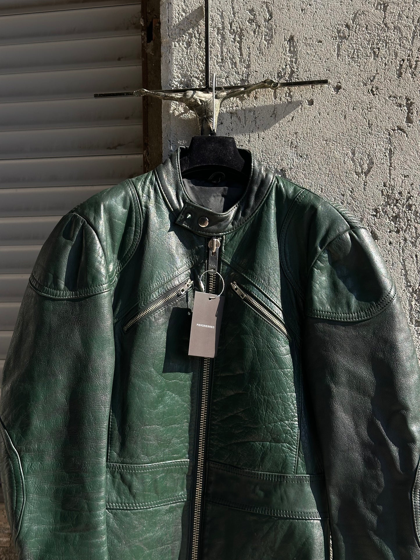 GREEN MOTOR LEATHER JACKET