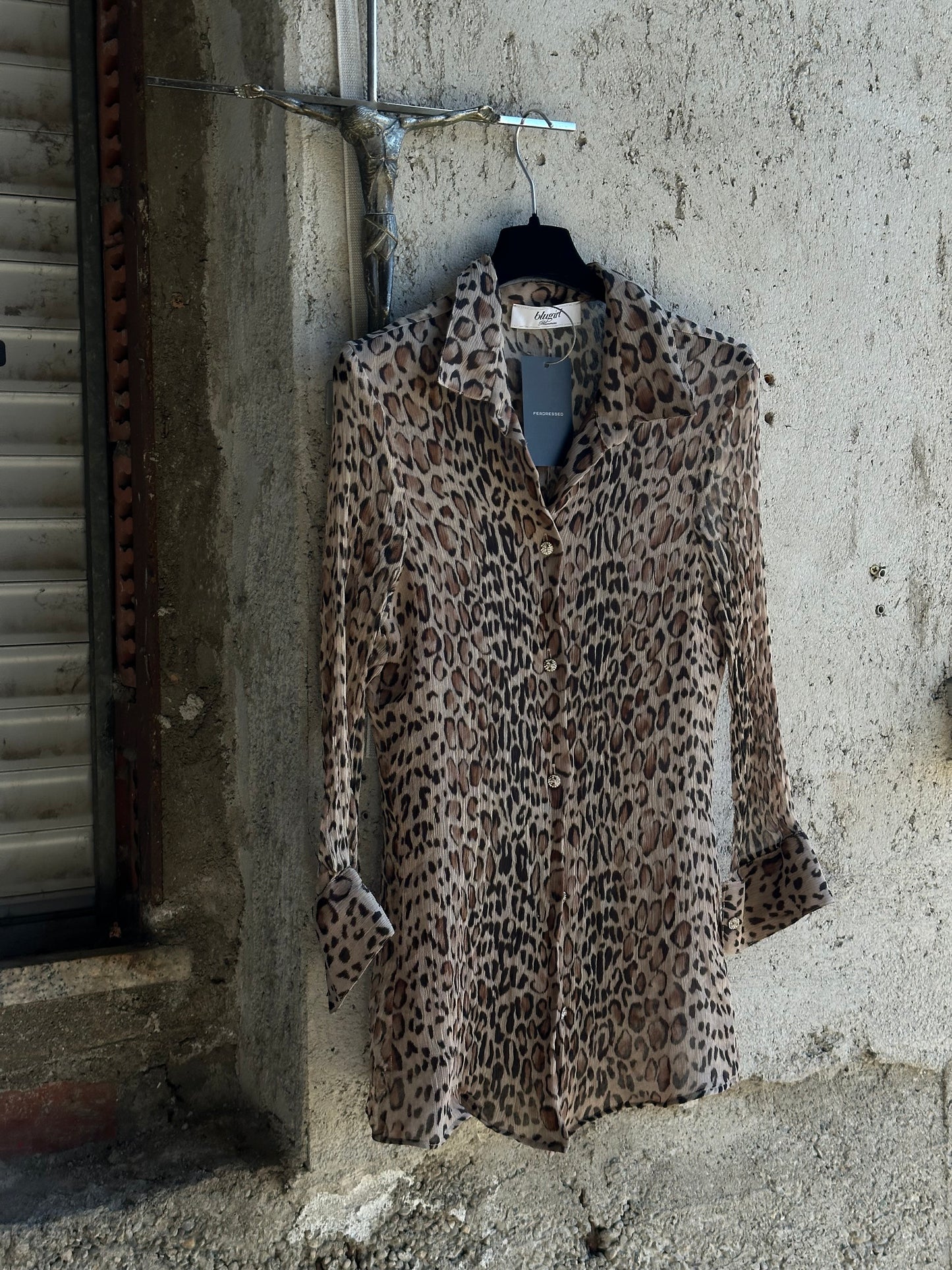 BLUMARINE LEOPARD PLISSÈ SHIRT