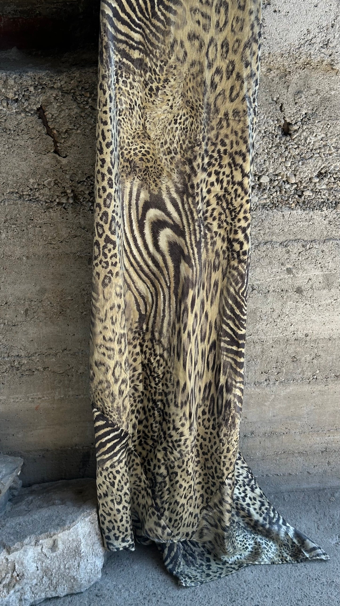 GUESS LEOPARD ZEBRA SILK LONG DRESS