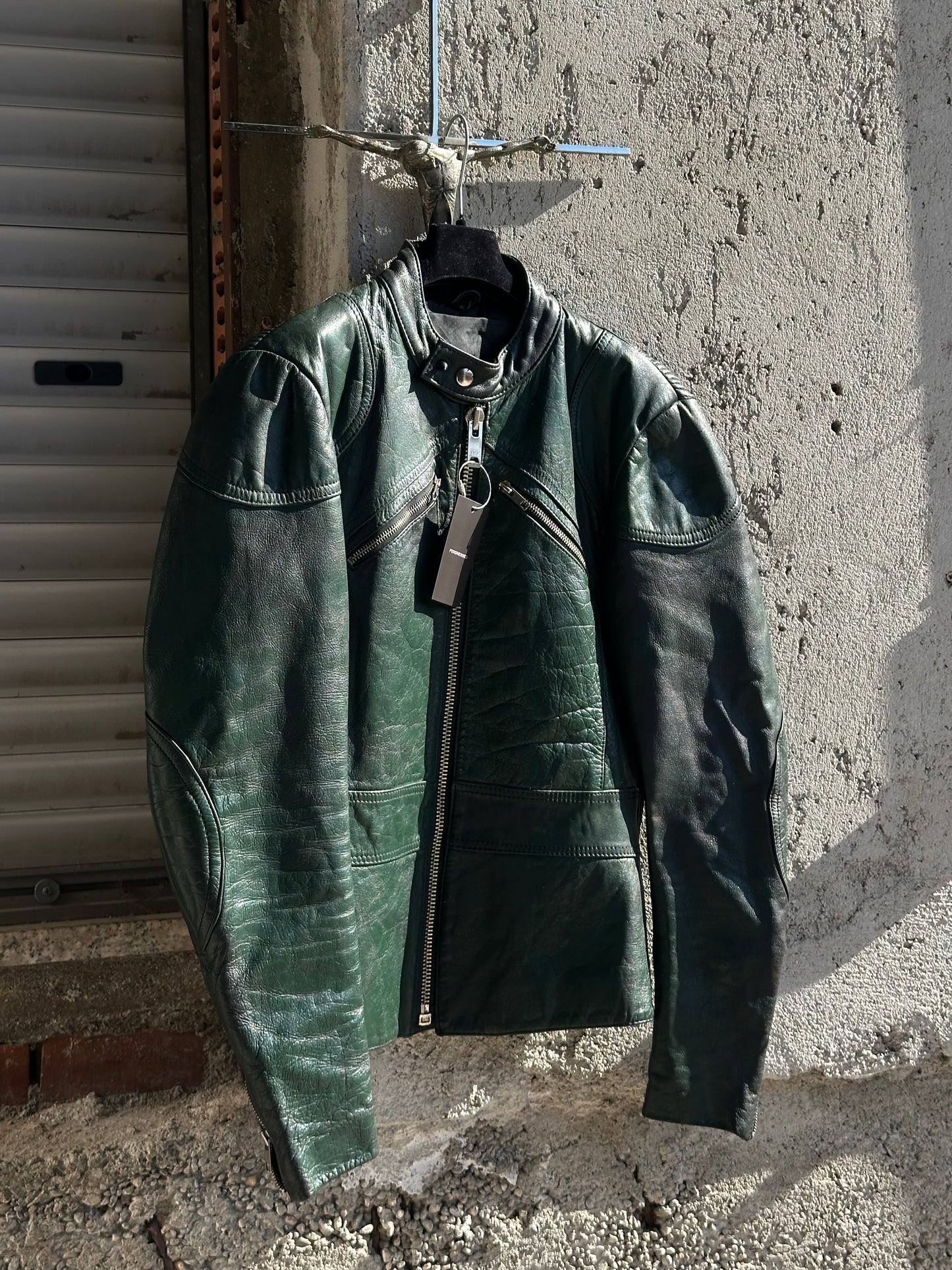 GREEN MOTOR LEATHER JACKET