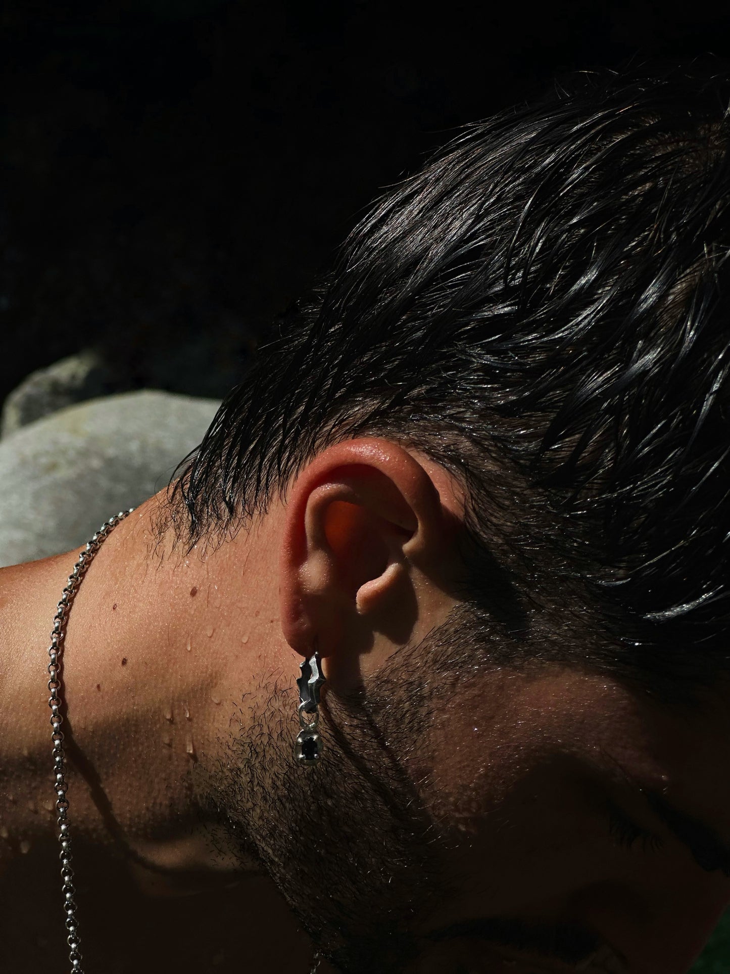 HAILV SILVER EARRINGS WITH A BLACK STONE