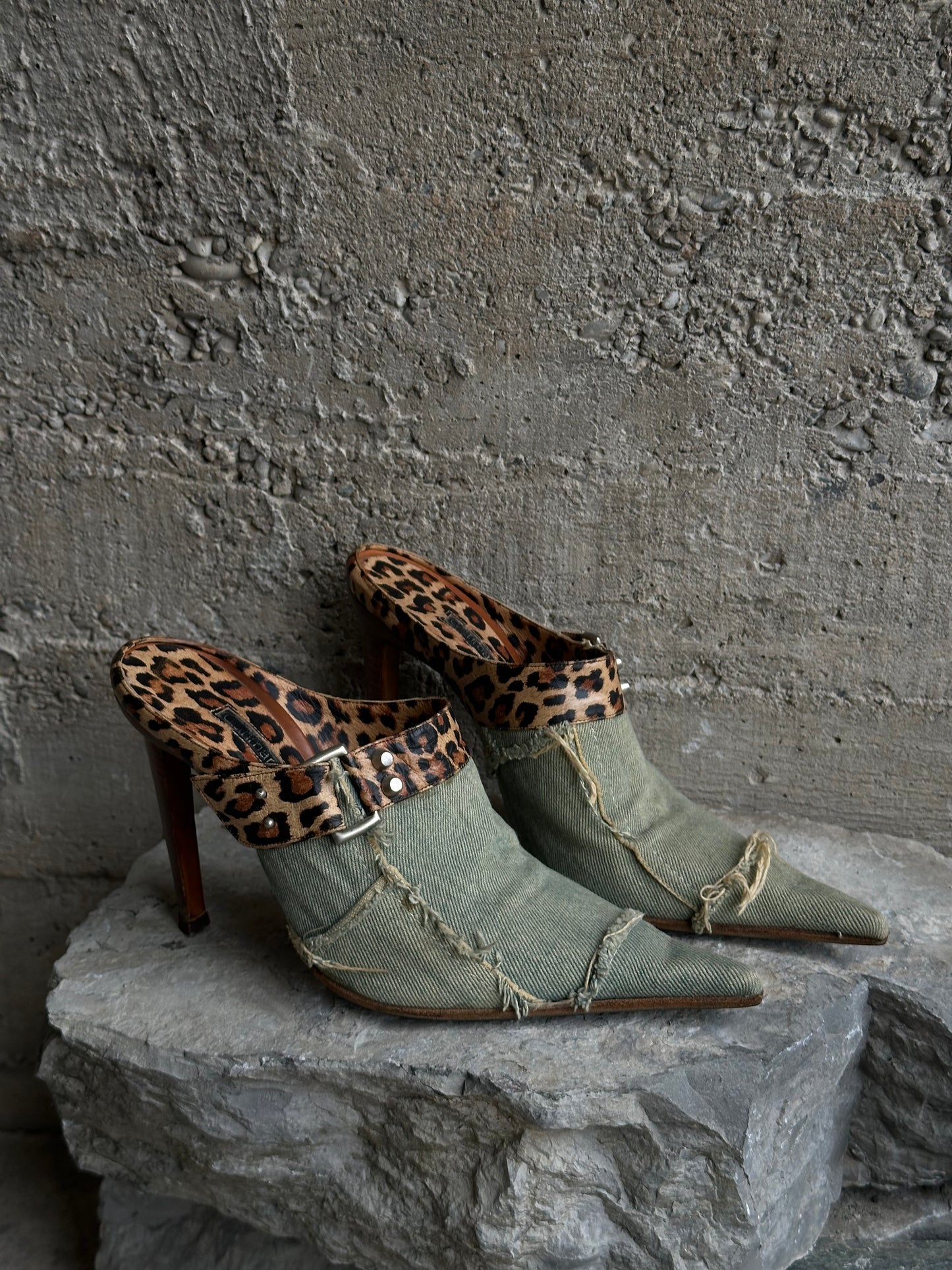 GIANMARCO LORENZI DENIM & LEOPARD MULES