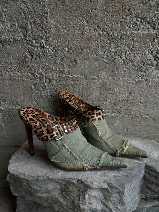 GIANMARCO LORENZI DENIM & LEOPARD MULES