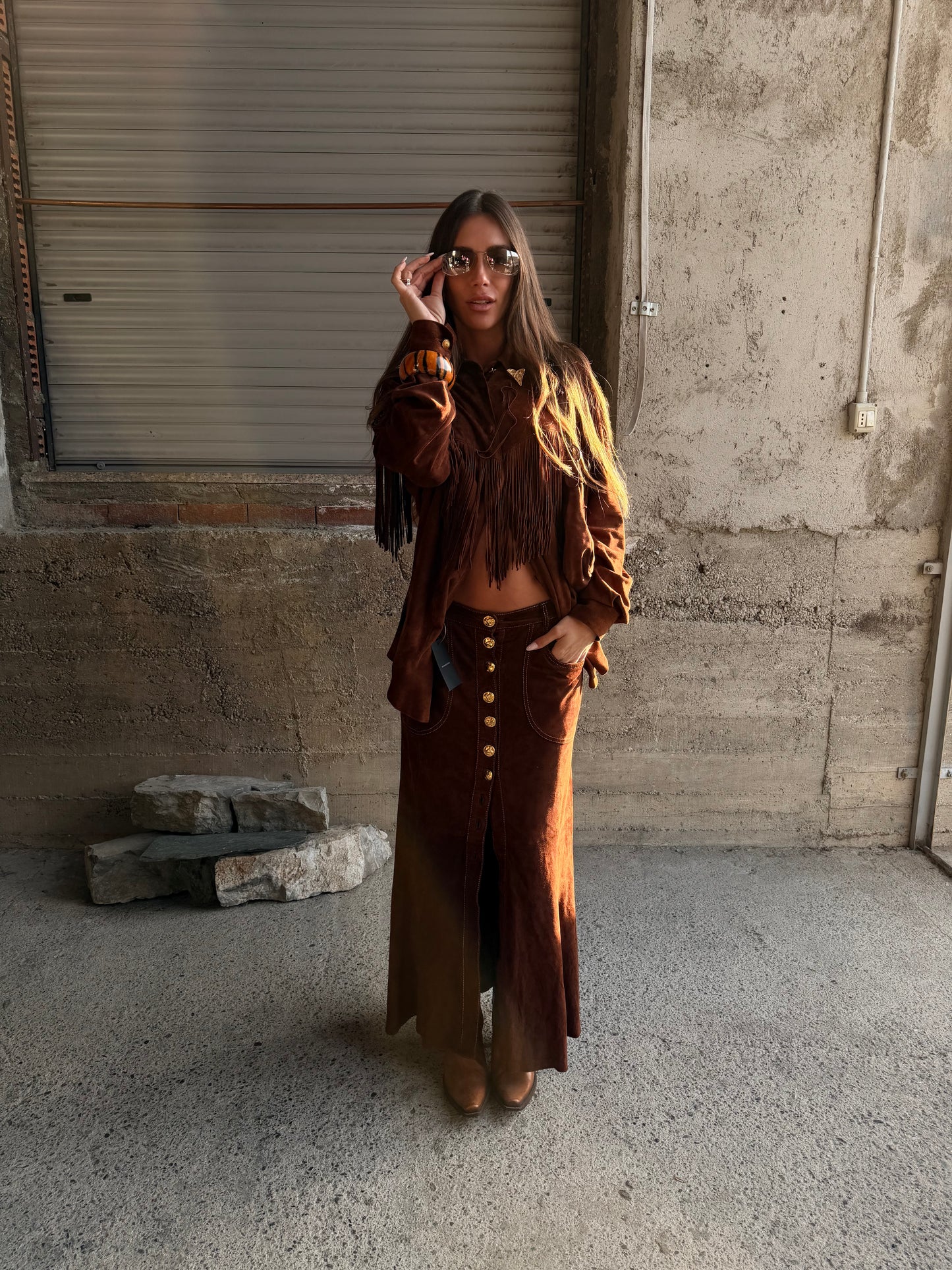 ROBERTO CAVALLI MAXI BROWN SUEDE SKIRT