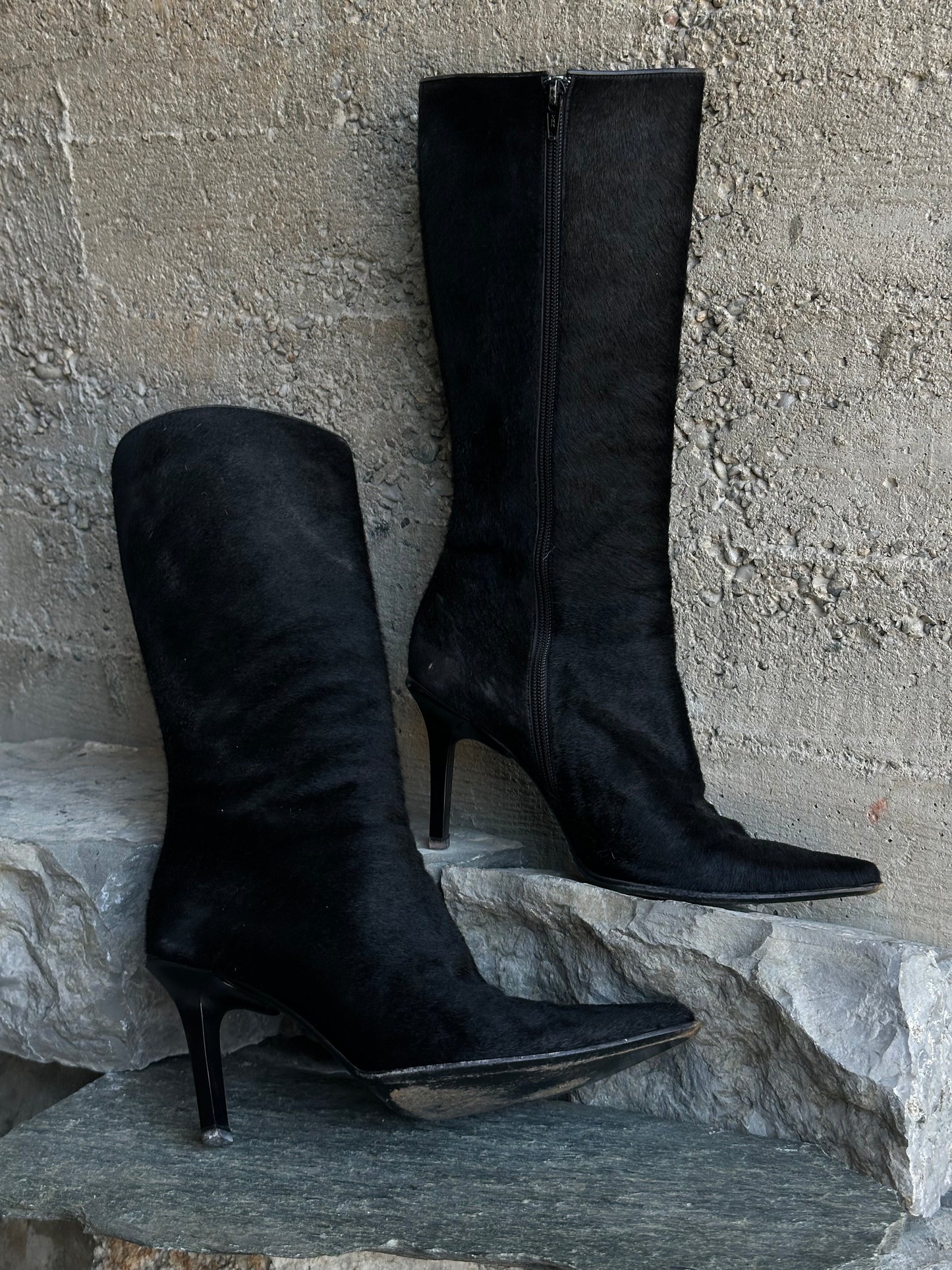 CASADEI BLACK PONYHAIR BOOTS