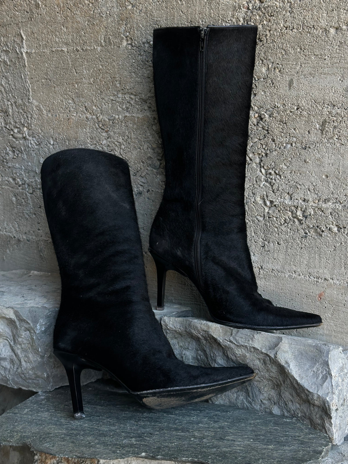 CASADEI BLACK PONYHAIR BOOTS