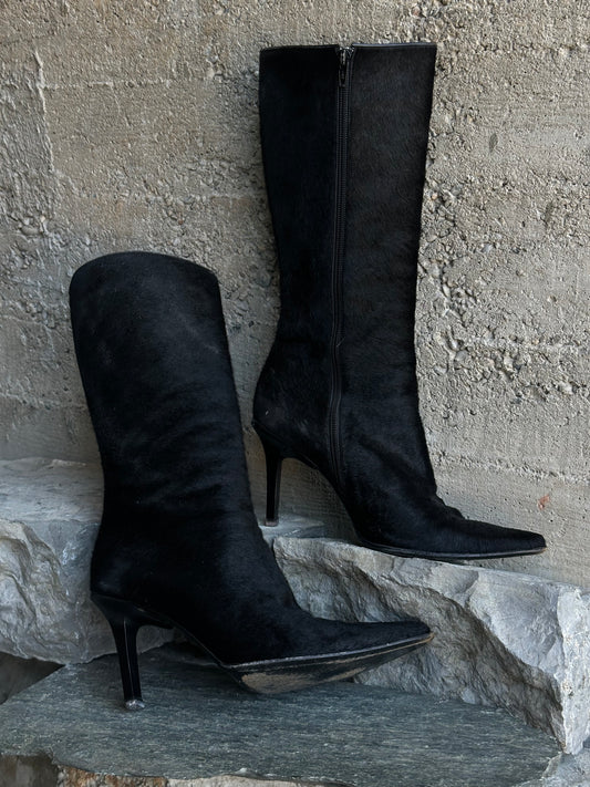 CASADEI BLACK PONYHAIR BOOTS