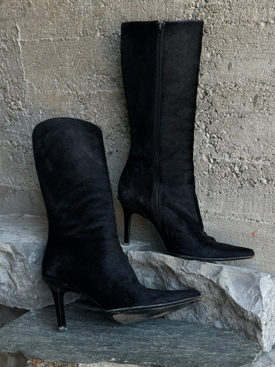 CASADEI BLACK PONYHAIR BOOTS