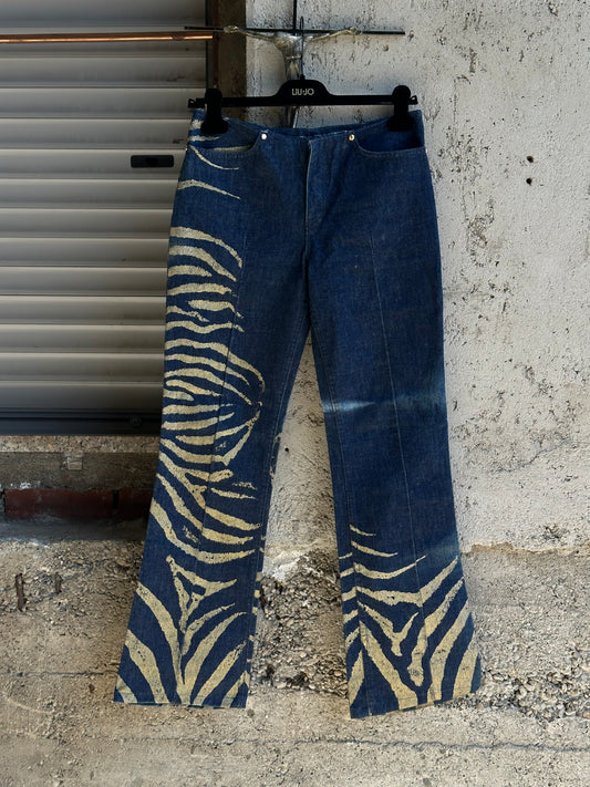 ROBERTO CAVALLI ZEBRA PRINTED DENIM PANTS