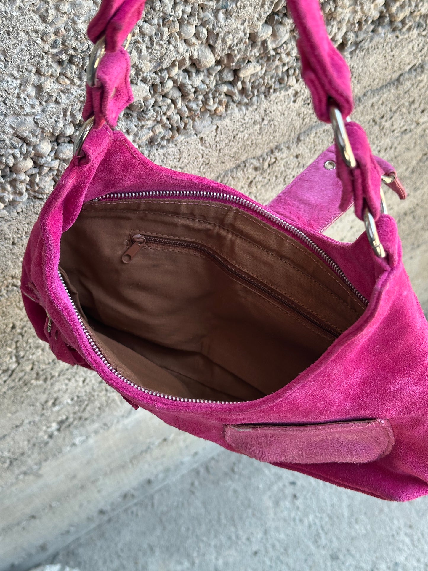 SUEDE AND PONYHAIR PINK BAG