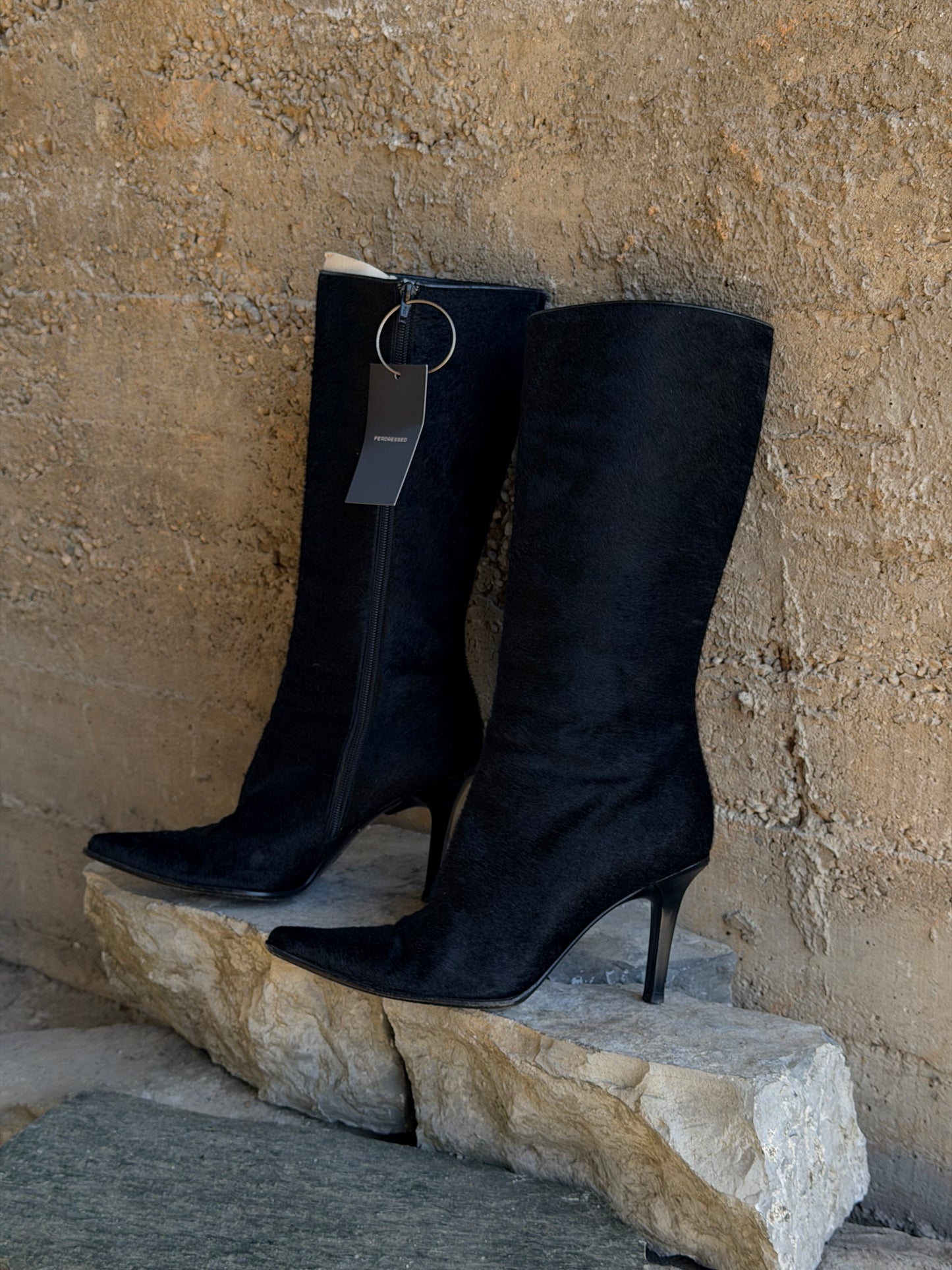 CASADEI BLACK PONYHAIR BOOTS