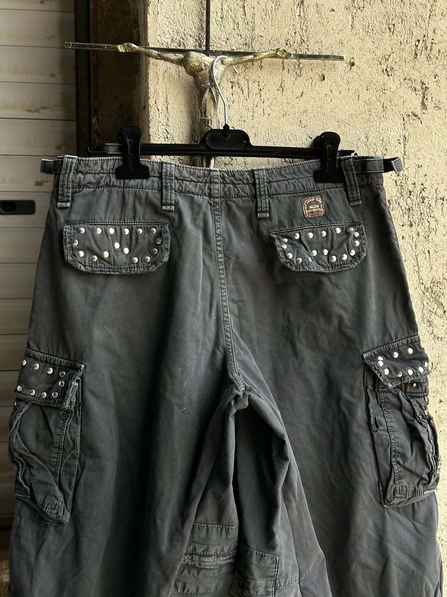 STUDDED BLUE CARGO SHORTS