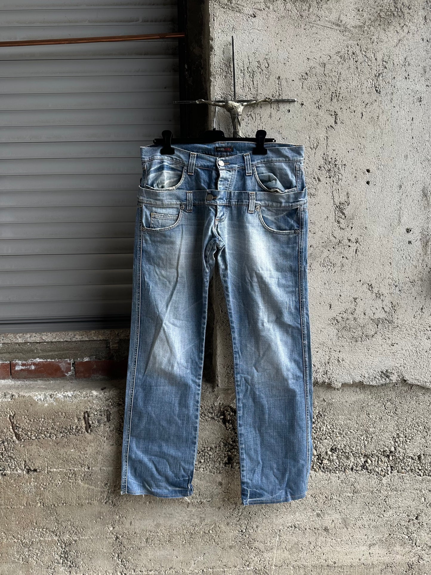 ANGEL & DEVIL DOUBLE WAISTED BAGGY JEANS