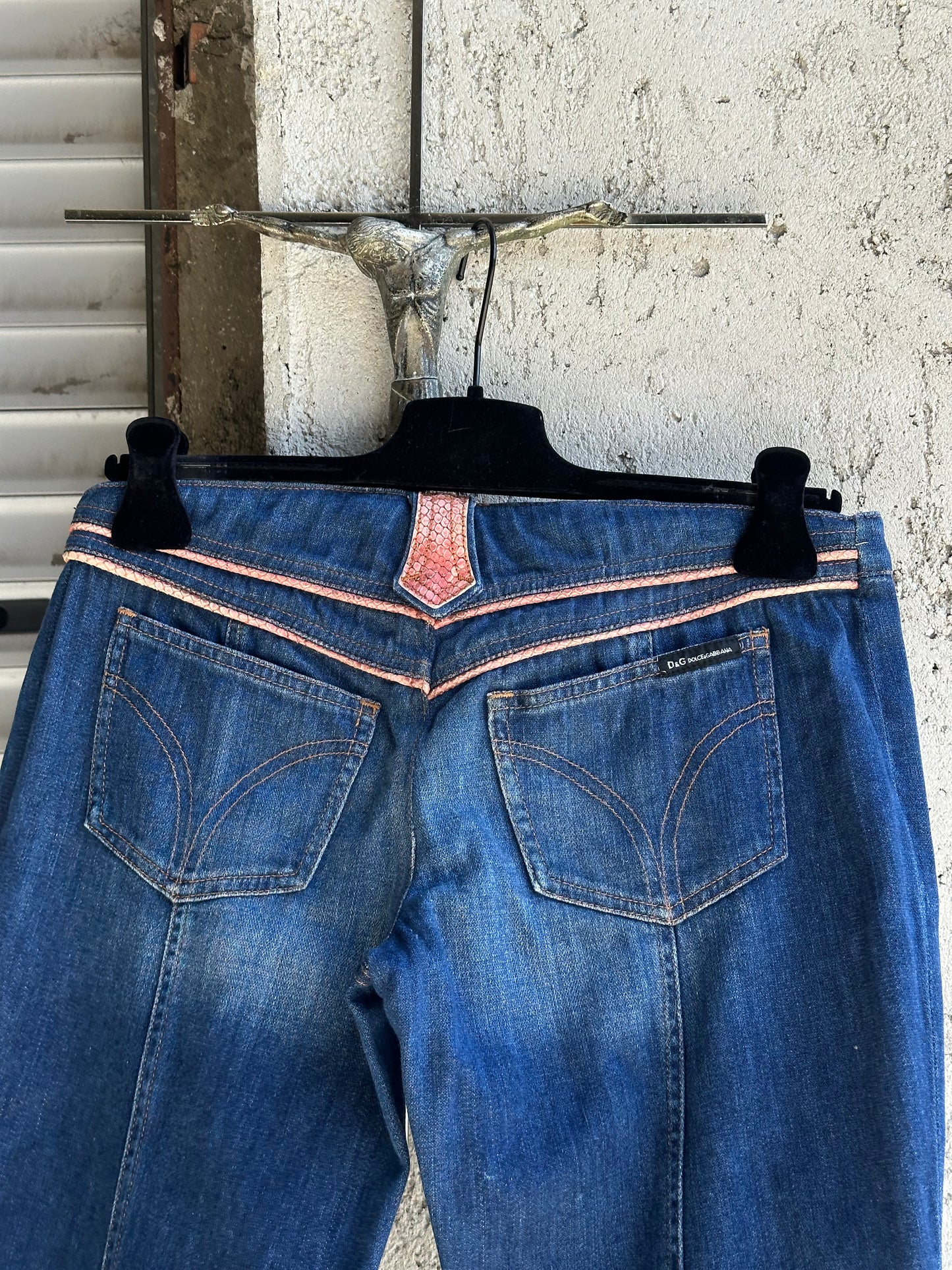 DOLCE & GABBANA FLARED PYTHON DETAILS JEANS