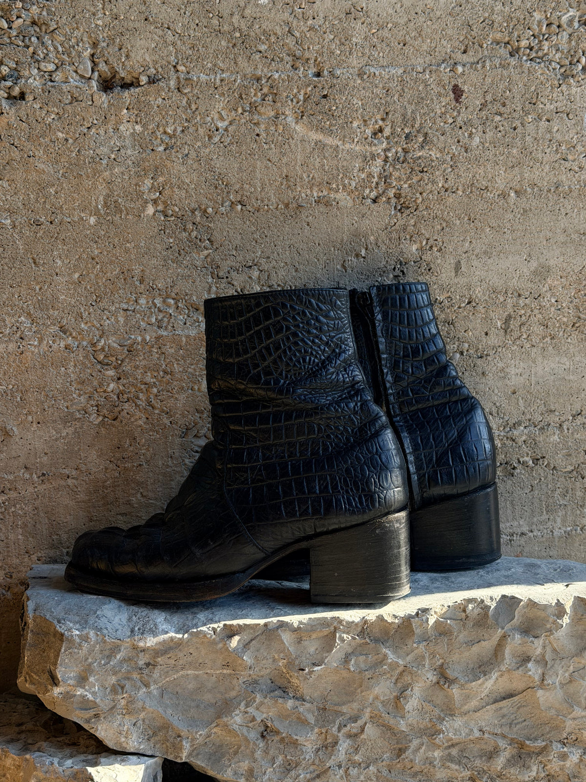 CROCO HEELED BOOTS