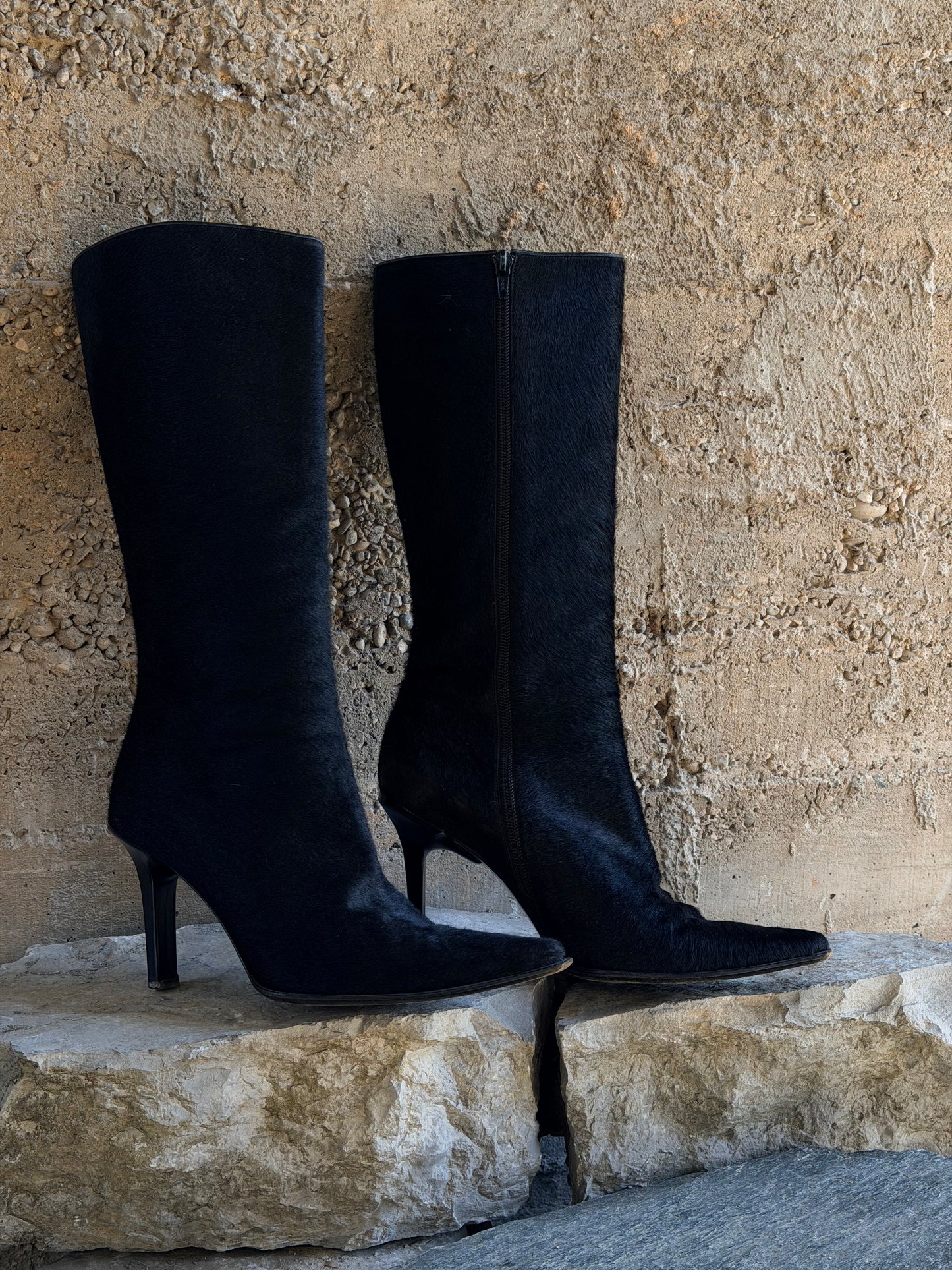 CASADEI BLACK PONYHAIR BOOTS