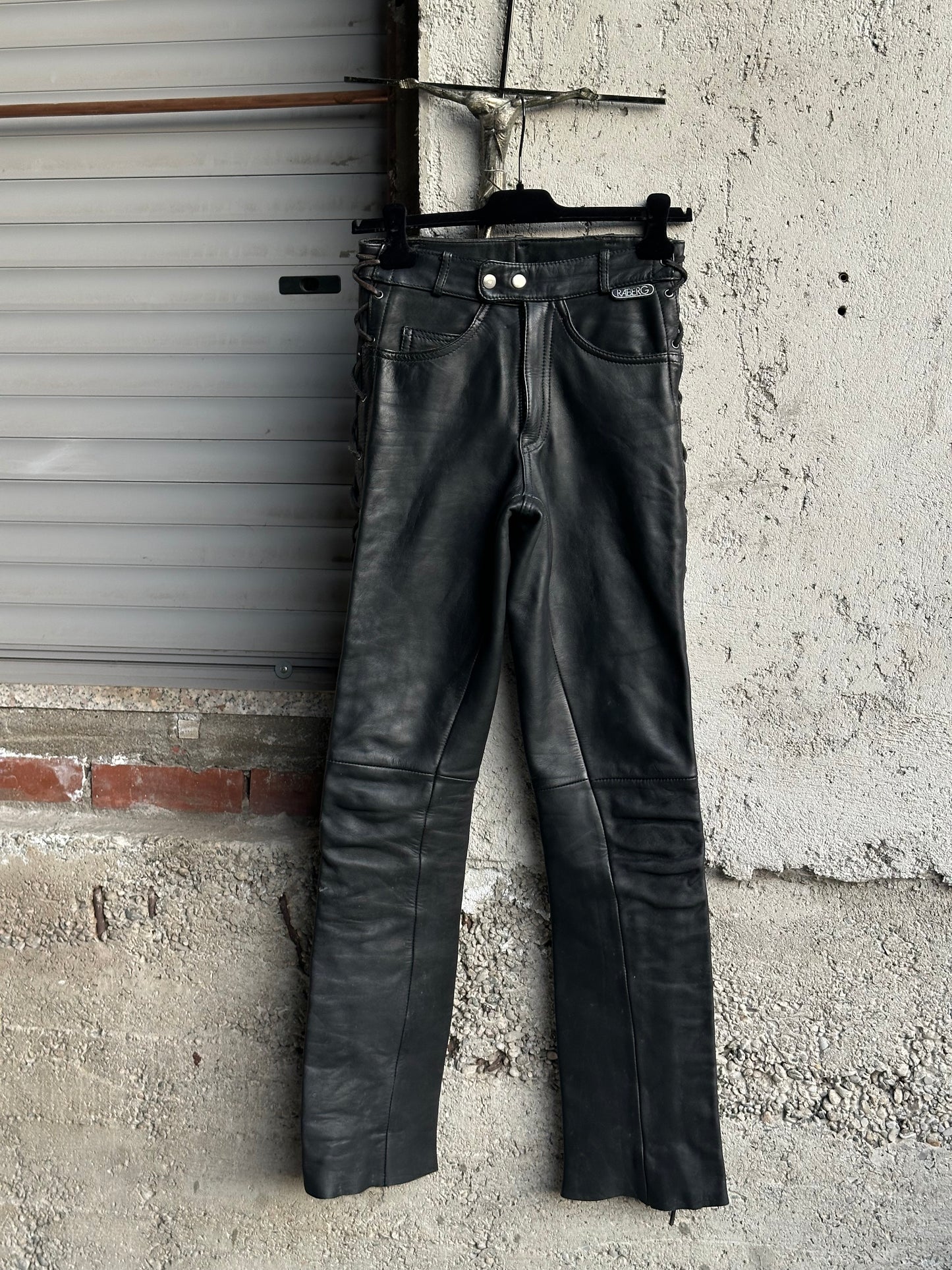 MOTOR LEATHER TROUSERS WITH SIDE LACE-UP DETAIL