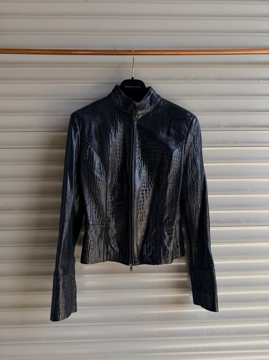 CROCO SILHOUETTE LEATHER BIKER JACKET