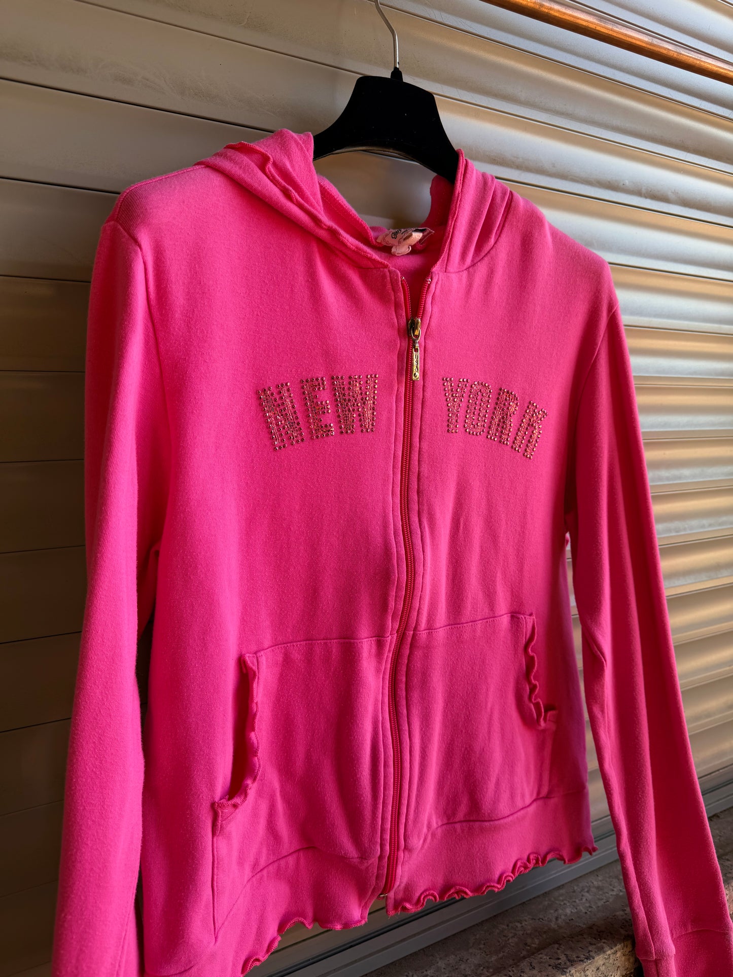 NEW YORK RHINESTONES PINK HOODIE